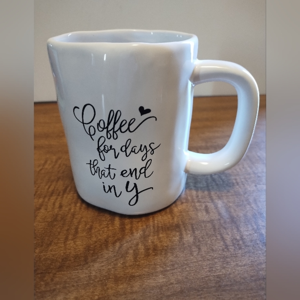 GANZ White Ceramic Mug with Black Script "Coffee for days that end in Y"